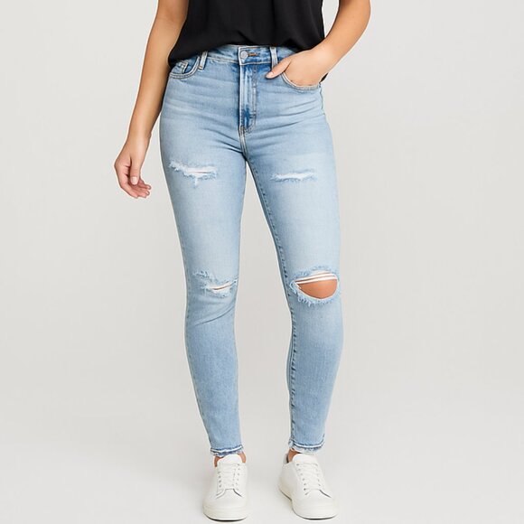 American Eagle Curvy Super High-Waisted Jegging Denim Distressed Jean - 6 Long - Picture 1 of 6